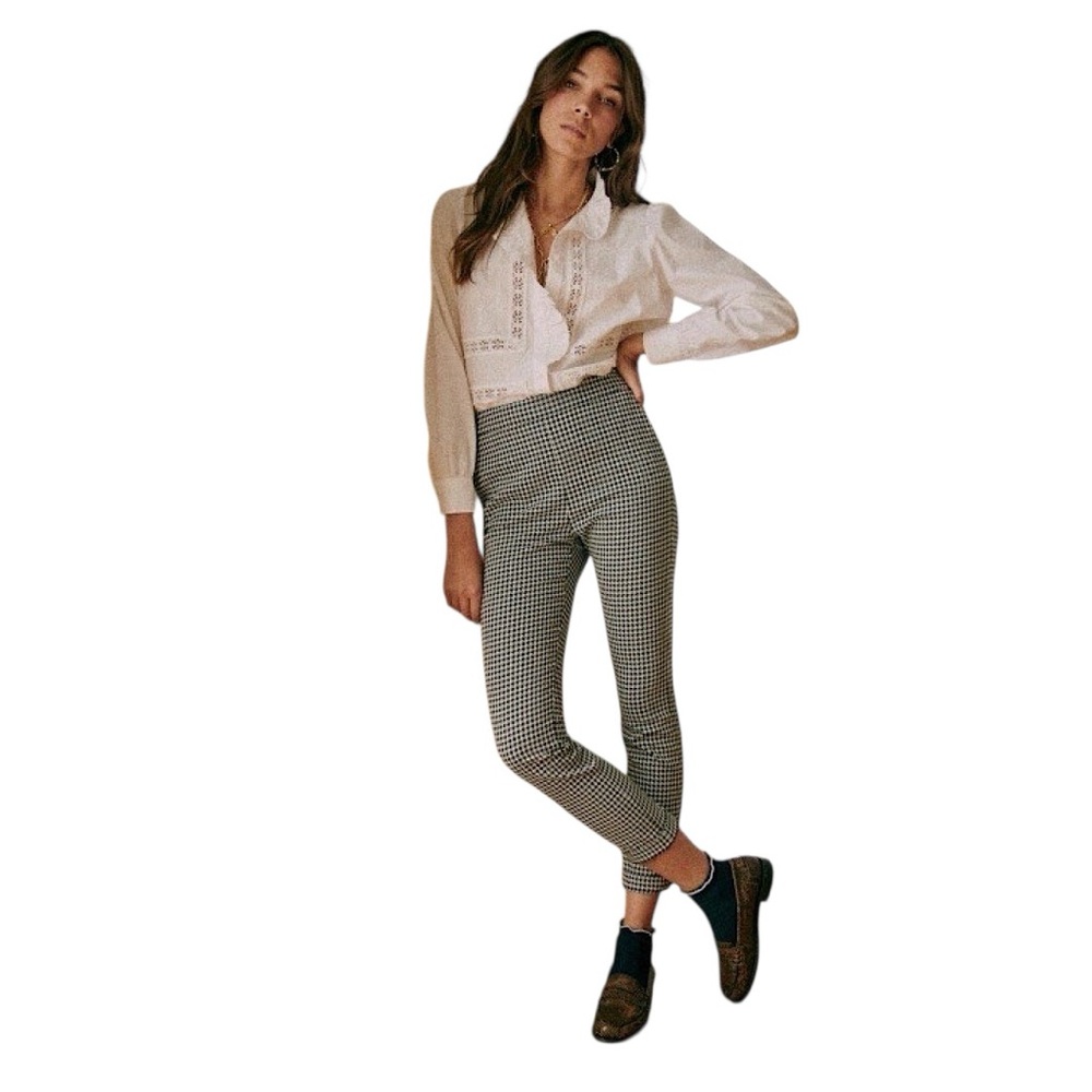 Sezane Cropped Houndstooth Ankle Pants in Black and White